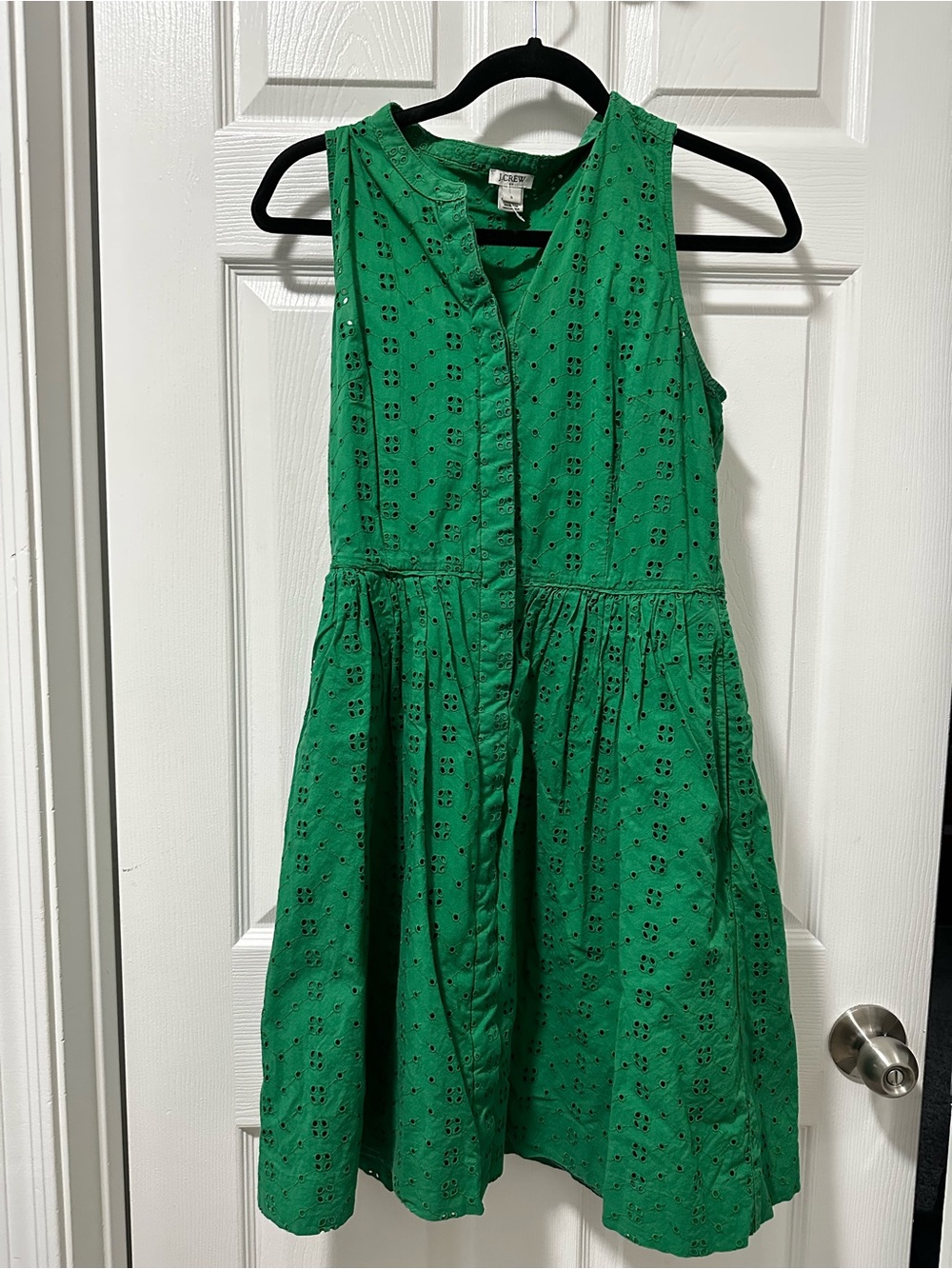 J.Crew Green Eyelet Sleeveless Fit & Flare Dress Size Small - Picture 3 of 11